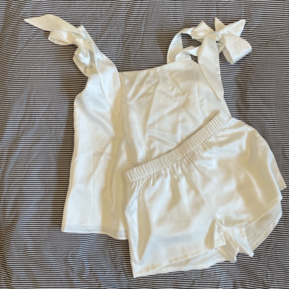 Show Me Your MuMu Ivory Satin Tie-Shoulder Cami & Shorts Pajama Set